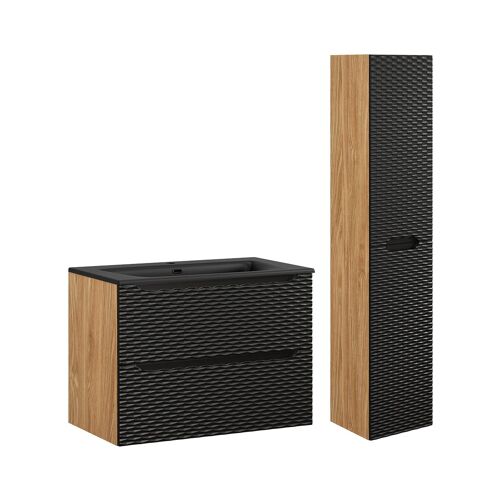 Ensemble meuble vasque encastrée colonne stratifiés noir et beige
