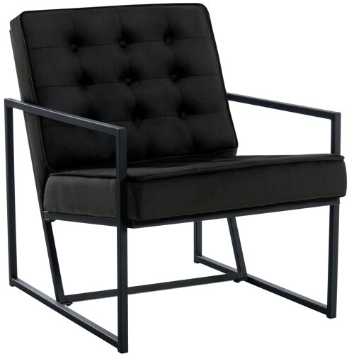 Fauteuil lounge en velours noir et cadre métallique capitonné design minimaliste FAL10545