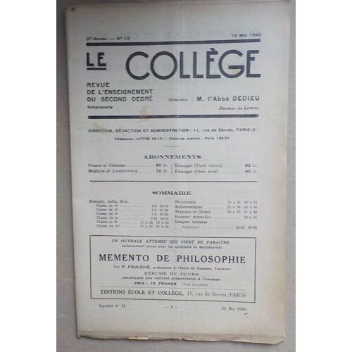 Le Collège Revue Enseignement Second Degré N° 13
