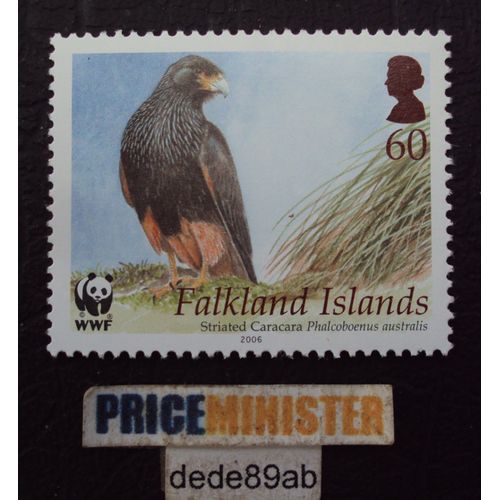 Royaume-Uni..  Falkland Islands 60 W.W.F. Oiseaux : Faucon Austral . Striated Caracara Phalcoboenus Australis.