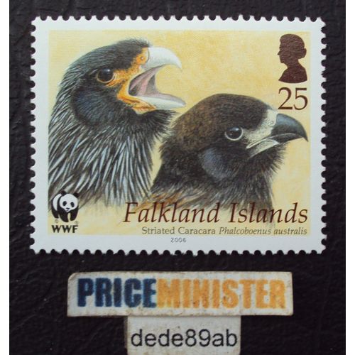 Royaume-Uni..  Falkland Islands 25 W.W.F. Oiseaux : Faucon Austral . Striated Caracara Phalcoboenus Australis.