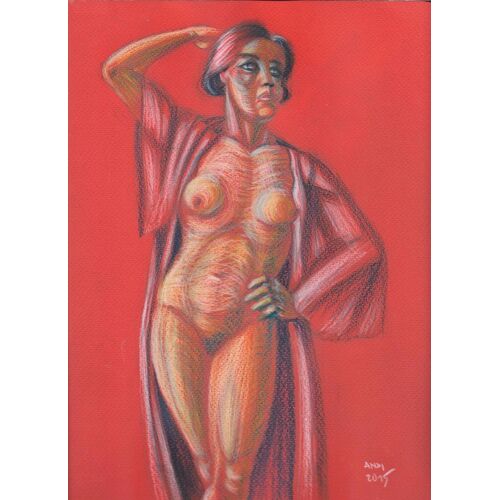 Nu Féminin, Dessin En Crayons De Couleurs Sur Papier