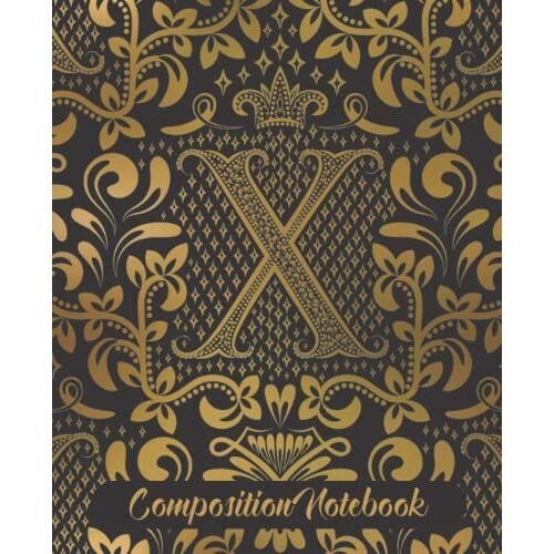 Monogram Capital Letter X Composition Notebook | College Ruled | Luxury Gold And Black Monogram Letter Design | Composition Notebook For School Home ... Logo In Elegant Font With Overlaying Design