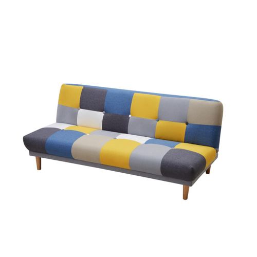 Canapé 3 Places Convertible Clic-Clac En Tissu Mardag - Patchwork Gris, Bleu, Jaune