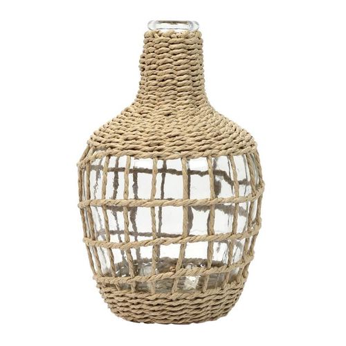 Paris Prix - Vase Design "dame Jeanne Tressée" 25cm Naturel