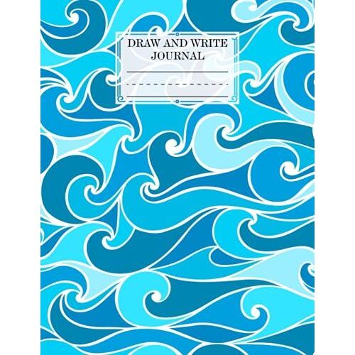 Draw And Write Journal: Sea Waves Cover Primary Composition Half Page Lined Paper With Drawing Space (8.5" X 11" Notebook), Grades K-2, By Maximilian Geiger