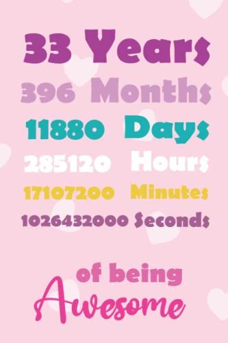 33 Years 396 Months Of Being Awesome: Journal For Girls: Funny 33 Years Old Gifts Happy33th Birthday Gift Ideas / Journal / Notebook / Diary / ... For Girls, Women, Wives|120 Pages |6*9