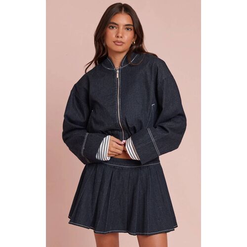 Veste Bomber Courte En Jean Indigo À Ourlet Bulle, Indigo