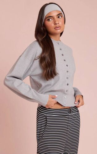 Cardigan En Maille Tricot Compacte Douce Grise, Gris