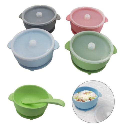 Bol D'alimentation En Silicone Pour Bébé, Vaisselle Pour Enfants, Bol À Aspiration Étanche Avec Cuillère, Vaisselle Pour Enfants, Ustensiles De Cuisine Pour Bébé, 1 Ensemble