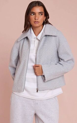 Veste bouclée bleu clair à zip, Bleu Clair
