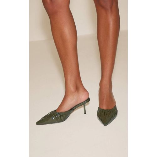 Mules Style Escarpins En Pu Vert Olive Froncées Petit Talon Vert Olive
