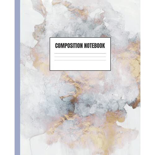 Marble Composition Notebook: 7.5 X 9.25 In | Wide Ruled Lined | 100 Pages | Smoky Gold Blue White Marble Cover For Women, Girls, Kids, High School, Teachers, And College Students