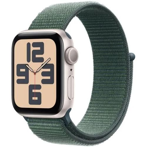Apple Watch SE GPS (2024) Boîtier en Aluminium Lumière Stellaire 40mm avec Boucle Sport Vert Lac
