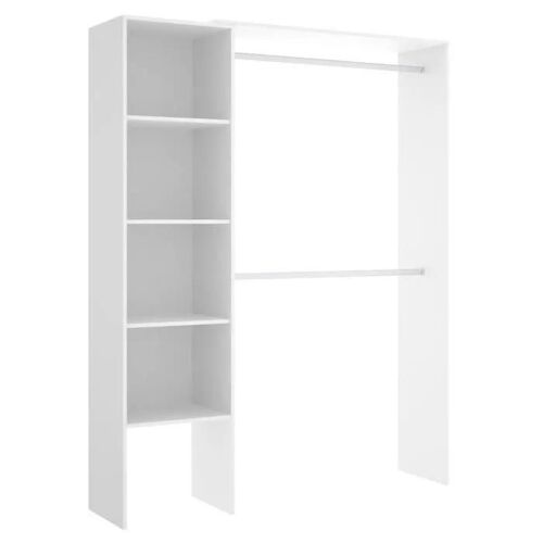 DRESSING EXTENSIBLE - MÉLAMINE BLANC - MONTAGE RÉVERSIBLE - 1 COLONNE ET 2 PENDERIES - L139.5 X P40 X H 187 CM