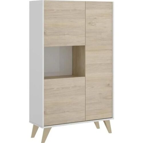 Buffet haut KOLYMA - 3 portes & 1 niche - Coloris : Chêne & Blanc