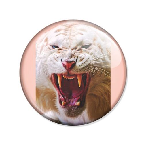Badge Fauve Blanc Rugisant Groaarr Animal Félin Prédateur Tigre Chat Pop Pins Ø25mm 