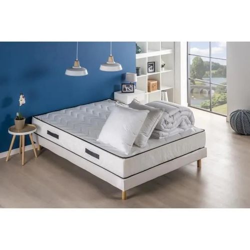 Pack pret a dormir RELAX - Matelas sommier 160x200 couette 2 oreillers - DEKO DREAM