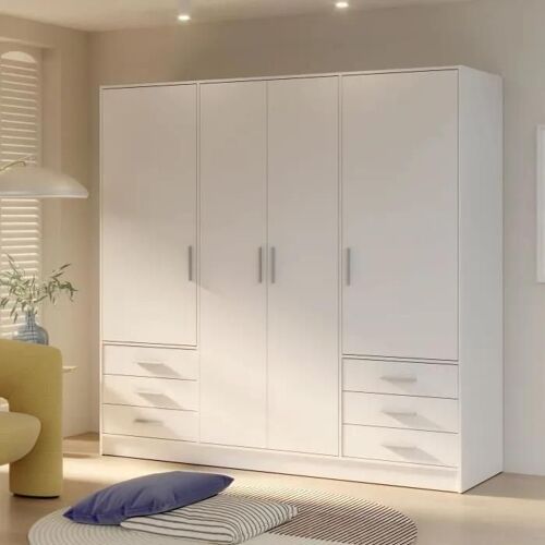 JUPITER Armoire 4 portes 6 tiroirs - Blanc mat - L 206,5 x P 60 x H 200 cm