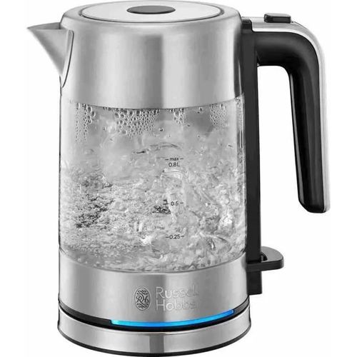 Russell Hobbs Compact Home 24190-70 - Bouilloire - 0.8 litre - 2.2 kWatt - verre/acier inoxydable brillant/noir