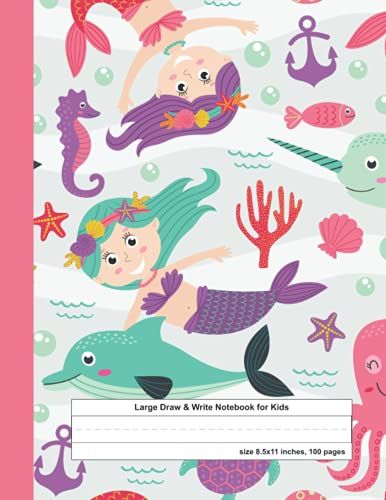 Large Draw And Write Notebook For Kids: Blank Space For Drawing And Dotted Midline Paper, 8.5x11 Inches, 100 Page : For Preschoolers, Homeschooling, School Supplies