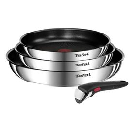 Tefal Ingenio Lot De 4 Pieces, Poeles 22/24/28 Cm + Poignée Amovible, Acier Inoxydable, Revetement Antiadhésif, Emotion L897s4