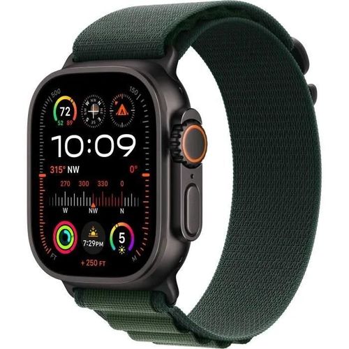Apple Watch Ultra 2 GPS + Cellular 49 mm Boîtier en Titane Noir avec Boucle Alpine Vert Foncé Medium
