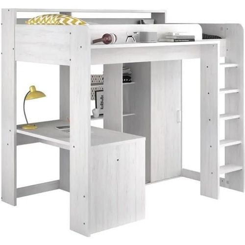 Lena Lit Combiné Mezzanine Enfant - Décor Pin Petterson - Sommier Inclus - 90 X 200 Cm