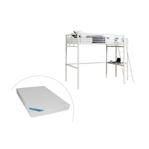 Lit Mezzanine Casual Ii - 140 X 190 Cm - Plateforme Bureau - Blanc + Matelas