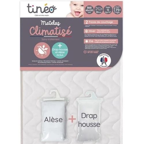 Tineo Matelas Climatisé 60x120 Cm + Drap Housse + Alese (Lot)
