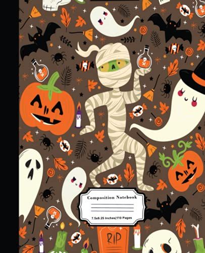 Composition Notebook: Wide Ruled Halloween Journal, Writing Comp Book With Lined Paper, (7.5" X 9.25") 110 Pages, Exercise Book For Girls Boys Kids ... In, Perfect Gift For Halloween - Brown Cover