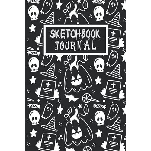 Sketchbook Journal: Fall And Halloween With Pupkins And Ghosts And Skulls Pattern Themed Cover - Combination Of Blank Paper Journal / Notebook / Lined Pages