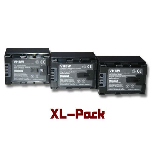 Lot 3 batteries Li-ion vhbw 2400mAh 3.6V avec puce pour appareils JVC GZ-HD510, GZHD520, GZ-HD520, GZ-HD550, GZ-HD620 .Remplace: BN-VG121, BN-VG121AC