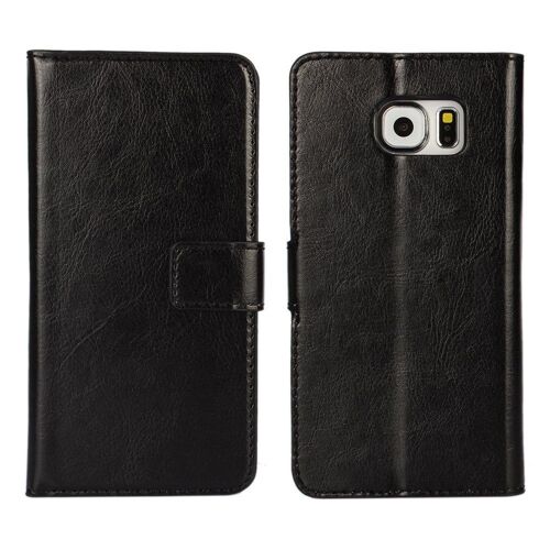 Etui type portefeuille noir pour Galaxy-S6 rabat latéral articulé fonction stand
