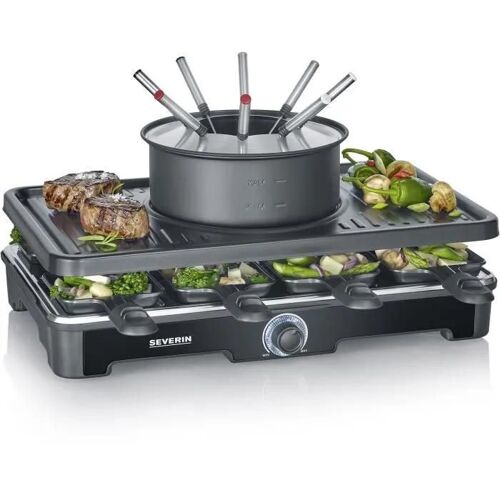 RACLETTE GRILL FONDUE 8PERS 1400W TH° REVETEMENT CERAMIQUE NOIR SEVERIN - 2347