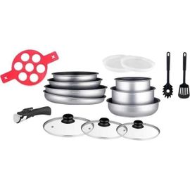 Batterie De Cuisine Arthur Martin Am3950 16 Pieces - Aluminium - Poignée Amovible - Tous Feux Dont Induction