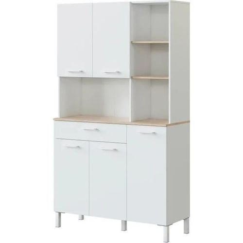 Buffet De Cuisine Émile 5 Portes Et 1 Tiroir L108 X H186cm - Blanc / Bois