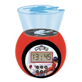 Lexibook- Réveil projecteur Miraculous avec Fonction Alarme et répétition Snooze, veilleuse avec minuterie, écran LCD, à Piles, Rouge/Noir, RL977MI