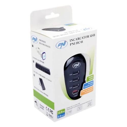 Chargeur Usb - Pni - Hc41 - 4 Ports - Charge Rapide - Noir