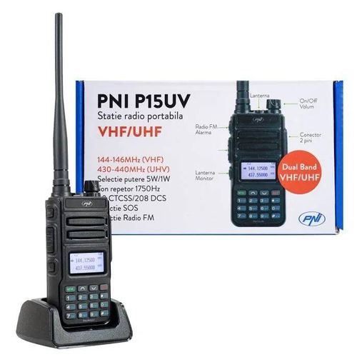 Radio portative PNI P15UV bi-bande VHF/UHF, 144-146MHz/430-440Mhz, 999CH, avec batterie 1500 mAh