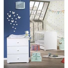 Chambre Bébé Duo Lit Bébé Blanc 120x60 + Commode À Langer 3 Tiroirs Basic