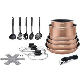Batterie De Cuisine 20 Pieces Arthur Martin - Aluminium - Poignée Amovible - Tous Feux Dont Induction