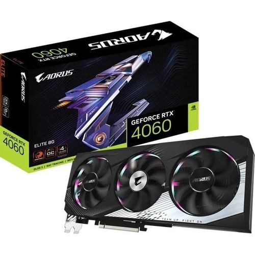AORUS GeForce RTX 4060 ELITE 8G - Carte graphique - GeForce RTX 4060 - 8 Go GDDR6 - PCIe 4.0 - 2 x DisplayPort, 2 x HDMI