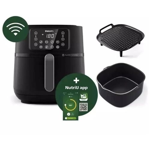 Philips Series 5000 Connected HD9285 XXL - Friteuse avec peu d'huile - 7.2 litres - 2 kWatt - argent foncé/noir