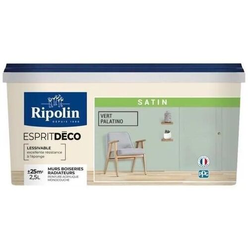 RIPOLIN Peinture Couleur Satin Ultra Couvrante pour Cuisine. Chambre. Salon. Salle. Entrée. Couloir - Vert Palatino