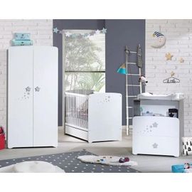 Chambre Bébé Trio Lit Bébé 120x60 + Commode 2 Tiroirs Et Une Niche + Armoire 2 Portes Nao