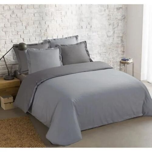 Vision Parure De Couette 100% Coton - 1 Housse De Couette 240x260 Cm + 2 Taies 65x65 Cm Gris Et Gris Perle