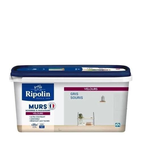 RIPOLIN Peinture Couleur Velours pour Murs. Boiseries Radiateurs - Gris souris