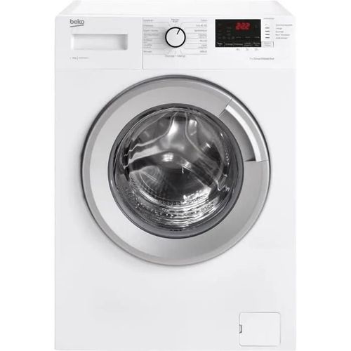 Machine à laver hublot Beko WTV9712BS1W - 60x64x84 cm (lxpxh) - 64 litres - 9 kg - 1400 tours/min - blanc avec porte argentée