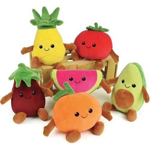 Jemini Fruity 's Cagette De 6 Peluches Toutes Douces Fruits Et Légumes +/- 17 Cm